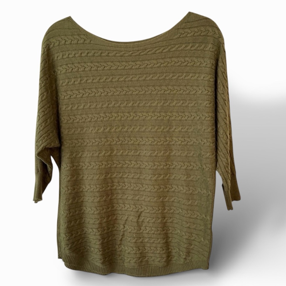 Olive lightweight cashmere silk blend cable knit women’s sweater